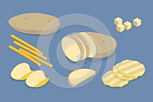 3D Isometric Flat Vector Set of Potatoe Products