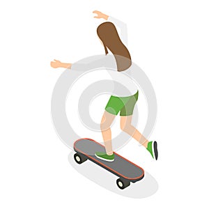 3D Isometric Flat Vector Set of Roller Skating Girls. Item 1