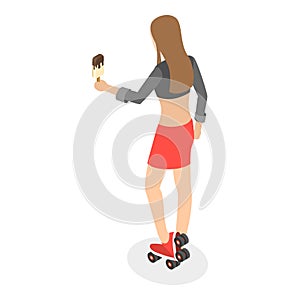 3D Isometric Flat Vector Set of Roller Skating Girls. Item 3