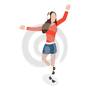 3D Isometric Flat Vector Set of Roller Skating Girls. Item 4