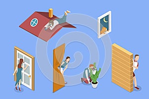 3D Isometric Flat Vector Set of Spying People