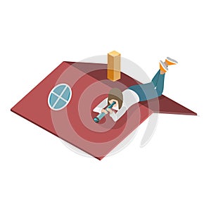 3D Isometric Flat Vector Set of Spying People. Item 3