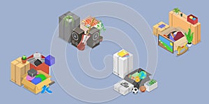3D Isometric Flat Vector Set of Stuff For Moving