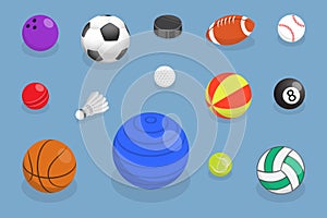 3D Isometric Flat Vector Set of Various Sport Balls