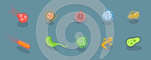 3D Isometric Flat Vector Set of Viruses And Microbes