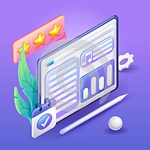 3D Isometric illustration, Cartoon. Concept of online courses, online education, tutorial. Vector icons for website