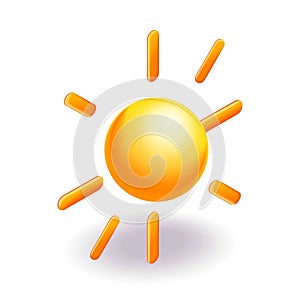 3D Isometric illustration, Cartoon. Yellow sun with rays, sun star. Summer, weather, nature, space concept. Vector icons