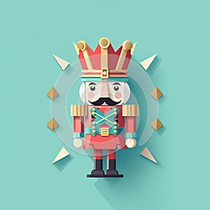 3D isometric illustration of a cute Christmas Nutcracker soldier doll, decorative figurine toy.