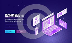 3D isometric illustration of laptop with browser window for Resp
