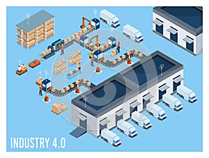 3D isometric Industry 4.0 concept with Internet of Things, AI and machine learning, Edge computing,