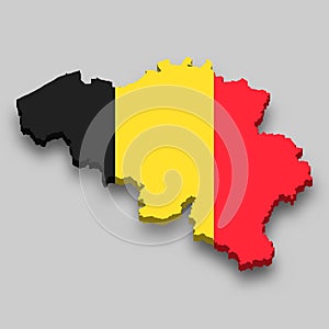 3d isometric Map of Belgium with national flag