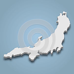 3d isometric map of Honshu is an island in Japan