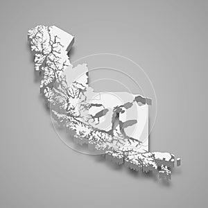 3d isometric map of Magallanes is a region of Chile