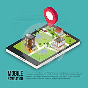 3d isometric mobile GPS navigation concept