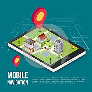 3d isometric mobile GPS navigation concept