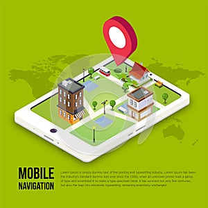 3d isometric mobile GPS navigation concept