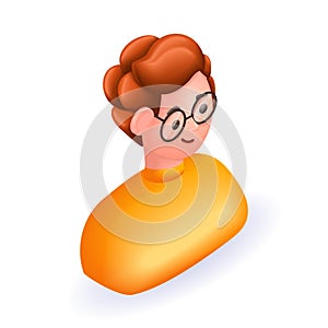 3D Isometric people character illustration. Cartoon red-haired boy, guy, young man. Handsome young man with freckles and