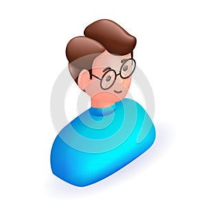 3D Isometric people character illustration. Cartoon young man, boy, guy, handsome man with glasses. Vector for website