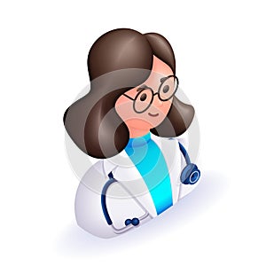 3D Isometric people character illustration. Cartoon Young smiling doctor with stethoscope, medical specialist Medicine