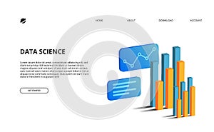 3D isometric perspective illustration of bar chart and statistic for business presentation and data analysis