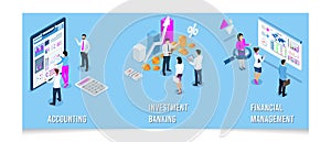 3d isometric Set of Financial management with diagrams, graphs, financial analytic and Business Infographic elements. Vector