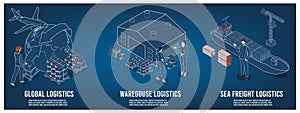 3D isometric Set of Logistics and Delivery services scenes concept with People delivering a box to a customer. Smart Logistics