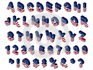 3d isometric usa flag font