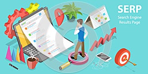 3D Isometric Vector Conceptual Illustration of SERP - Search Engine Result Page.