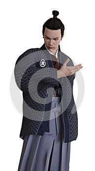 3D Japanese man in hakama and haori