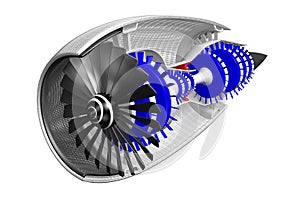 3D jet engine - front, side view