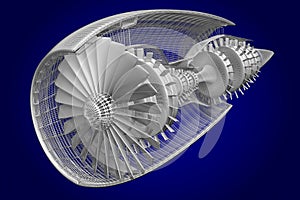 3D jet engine - front, side view