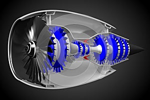 3D jet engine - front, side view