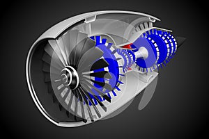 3D jet engine - front, side view