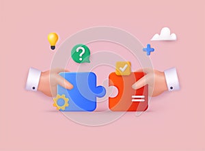 3D jigsaw puzzle pieces symbol of teamwork. Problem-solving, business challenge in 3d hand of connection jigsaw puzzle,