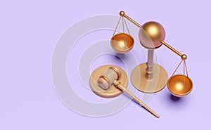 3d judge gavel, wooden hammer auction with stand, justice scales icon isolated on blue background. law, justice system symbol