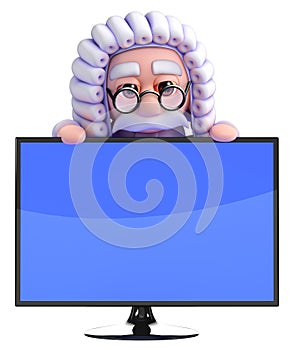 3d Judge looks over the top of tv