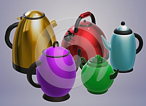 3d kettles colorful light