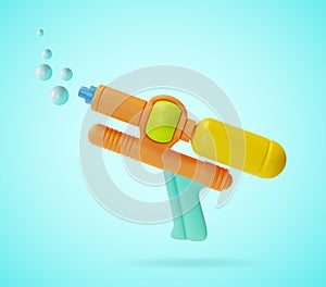 3d Kid Toy Water Gun with Bubbles Cartoon Style. Vector