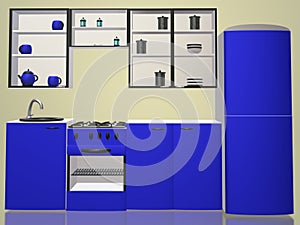 3d kitchen blue design interior