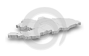 3d Kyrgyzstan white map with regions isolated