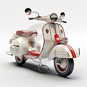 3d Lambretta Motorcycle: White And Red Scooter With Vray Tracing