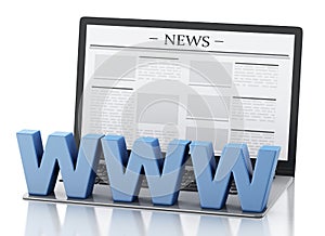 3d Laptop with news. Media concept