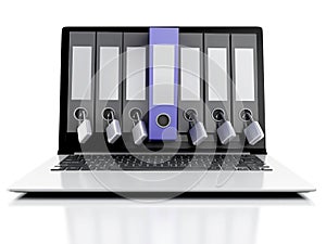 3d laptop and secret folder. Data security concept