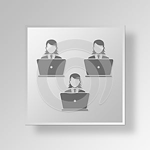 3D laptop users Button Icon Concept