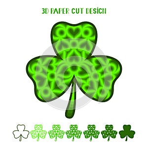 3D layered clover. St. Patrick`s Day. Vector layered mandala symbol