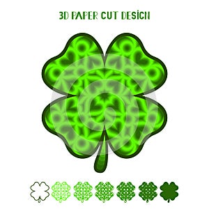 3D layered clover. St. Patrick`s Day. Vector layered mandala symbol