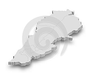 3d Lebanon white map with regions isolated