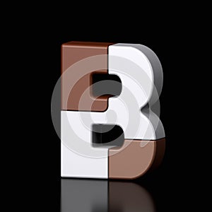 3d letter b plastic brown and white from alphabet isolated in a black background. Hi tech metallic font character design