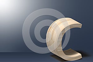 3d Letter C Illustration in Natural Plywood on Shining Blue Gray Background