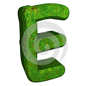 3d letter E in green grass